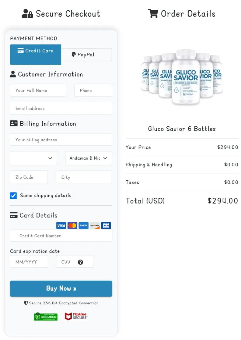 GlucoSavior Order Page